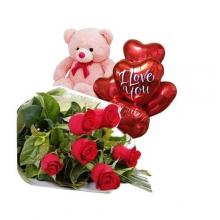 Red Roses with Teddybear and Ballon Red Roses with Teddybear and Ballon